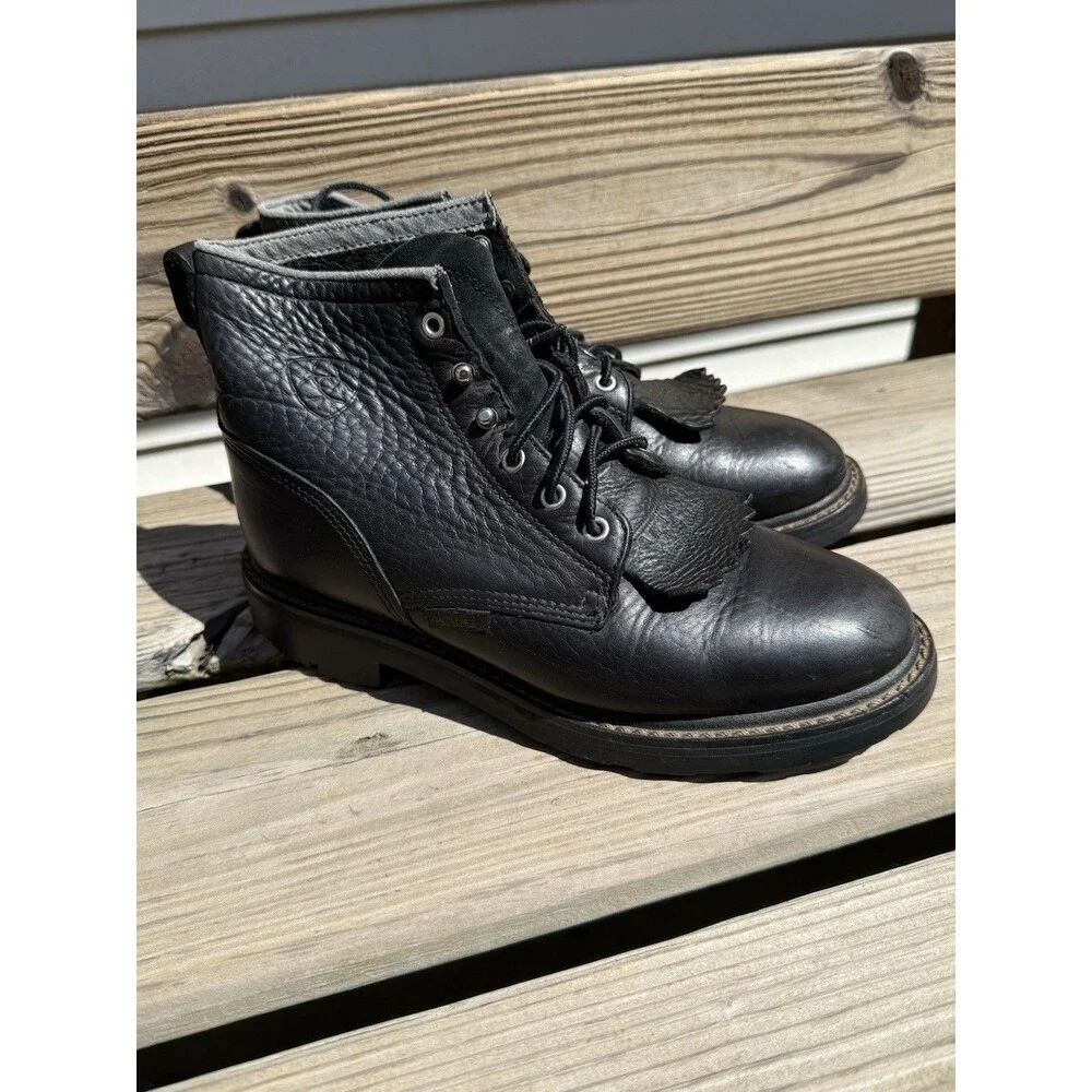 Ariat Womens Boots Size 8b Black Leather Lace Up ATS Sole Style 31001 Kiltie - Picture 4 of 9